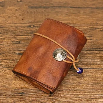 Retro Hakiki deri cüzdan Erkekler ve Kadınlar için Antika Sıkıntı Cüzdan Para Cebi ile İpli Kısa Çanta Erkek