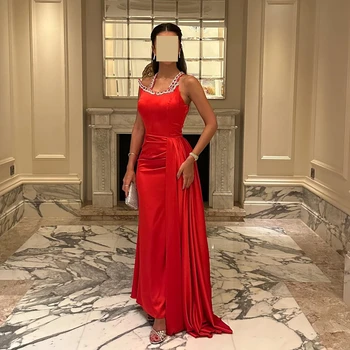 ROSELLA Zarif Kırmızı Halter Kadınlar Elbise Resmi Günler İçin Kat Uzunluk Mermaid Rhinestone Criss-Cross Parti Balo elbisesi Yeni 2023