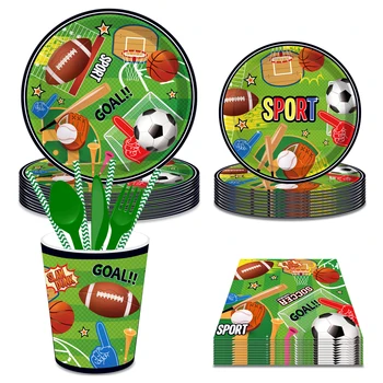 Rugby Amerikan Futbolu Spor Parti Tek Kullanımlık Sofra Setleri Beyzbol Futbol Golf Oyunu Doğum Günü Tabaklar Bardaklar Peçeteler Dekorasyon