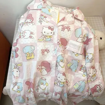 Sanrio Hello Kitty Pachacco Pijama Seti Sevimli Karikatür Yumuşak Bahar Sonbahar Uzun Kollu Uzun Pantolon Salonu Ev Giysileri Kadınlar için