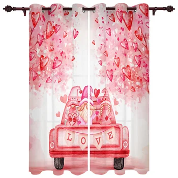 Sevgililer Günü Araba Aşk Ağacı Balon Cüce Grommet Perdeler Yatak Odası Oturma Odası Ev Dekor pencere dekorasyonları Perdeler