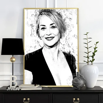 Sharon Stone Siyah Beyaz Suluboya sanat posterleri, Zarif Tanrıça Kroki Tuval Boyama, İrlanda Aktris Portre Duvar Ev Dekor