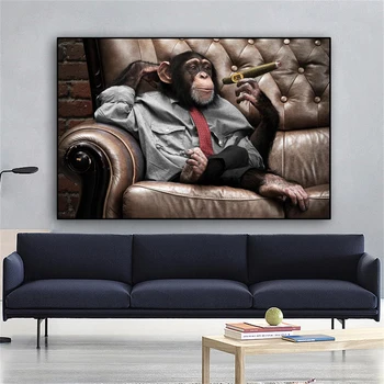 Sigara Maymun Posterler Gorilla Tuval Baskılar Hayvan Dekoratif Boyama Duvar Sanatı Resimleri ıçin Oturma Odası Ev Dekor Yok Çerçeve