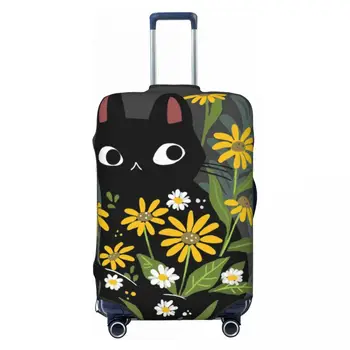Siyah kedi bavul kapak uçuş çiçekler eğlenceli Bagaj malzemeleri iş koruyucu ile