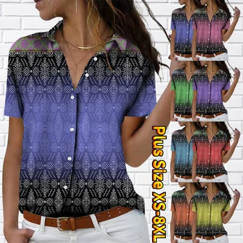 Streetwear Bluz Gömlek Kısa Kollu Yaz Seksi Yeni Tasarım Baskı Düğmesi Üstleri V Yaka kadın Vintage Baskılar Casual Gömlek