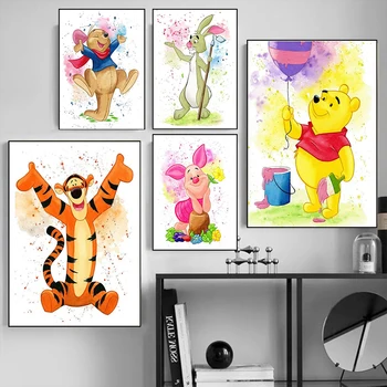 Tuval Resimleri Disney Karikatür Anime Winnie The Pooh Posterler ve Baskılar Duvar Sanatı Resimleri için Oturma Bebek Odası Ev Dekorasyon