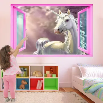 Unicorn Orman Fantezi duvar çıkartma Duvar Baskı Sanat Çocuk Kız yatak odası dekoru CT74