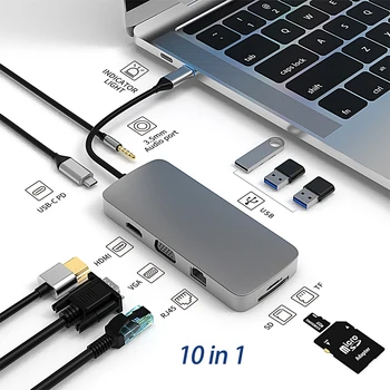 USB C HUB 4K 30Hz Tip C HDMI uyumlu USB 3.0 Adaptörü 10 in 1 Tip C HUB Dock PD 87W USB C Splitter MacBook Pro Hava için