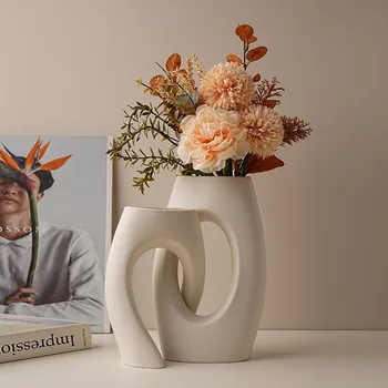 VILEAD Seramik İskandinav Kurutulmuş Çiçek Vazo Figürler Ev İç Oturma Odası Masa Üstü Modern Sanat Süsleme Konteyner Koleksiyonları