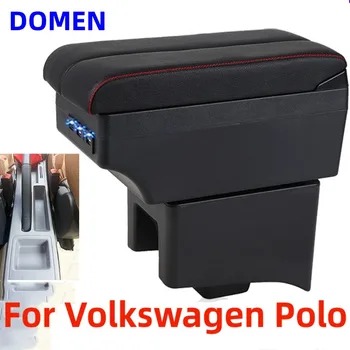 Volkswagen Polo için kol dayama kutusu İç Parçaları Araba Merkezi İçeriği İle Geri Çekilebilir Fincan Delik Büyük Uzay Çift Katmanlı USB Şarj