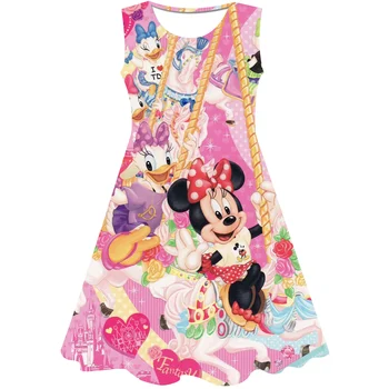Yaz Minnie Mouse Elbiseler Çocuk Giysileri Kız Kıyafetler Karikatür Sevimli Baskı Disney Serisi Elbise Bebek Giyim Tek Parça Etekler