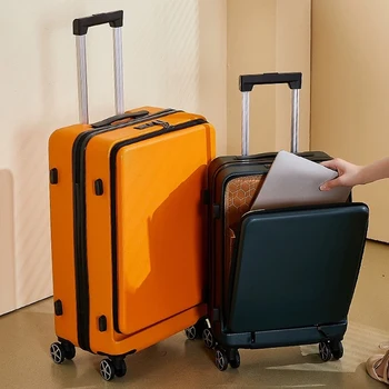 Yeni 20/24 inç kadın Ön açılış laptop çantası Moda Haddeleme Bagaj tekerlekli çanta Erkekler Katı Arabası bavul Seyahat çantası