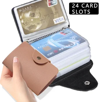 Yeni 24 Yuvaları Bit kart tutucu Çanta Basit Düz Renk Cep Durumda Kadın Erkek Kredi kimlik kartı düzenleyici Deri Kart Sahibi Cüzdan