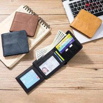 Yeni İnce erkek cüzdanları Hakiki Deri Rfıd Küçük Çanta Kredi İş kartlıklı cüzdan Bifold ve Üç Katlı Para Çantası Kısa Çanta