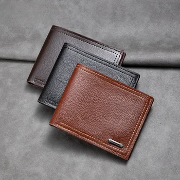 Yeni pu deri erkek cüzdanları kısa retro değişim klip büyük kapasiteli basit erkek kart çantası