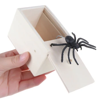 Yenilik Prank Korkutmak Örümcek Kutusu Ahşap April fool Günü Sürpriz Gerçekçi Pratik Şaka Trick Oyna Korkutmak Oyuncak Gag Çocuklar Komik Oyuncak
