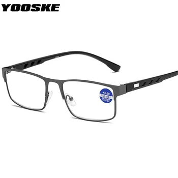 YOOSKE Anti mavi ışık okuma gözlüğü erkekler kadınlar Alaşım iş Kare Presbiyopi gözlük Diyoptri +1.0 +1.5 +2.0 2.5 3.0 3.5 4.0