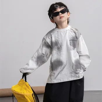 Çocuk Giyim Erkek ve Kız Yakışıklı T Shirt 2024 Yeni Moda Uzun Kollu Rahat Basit Çocuklar Yakışıklı T Shirt
