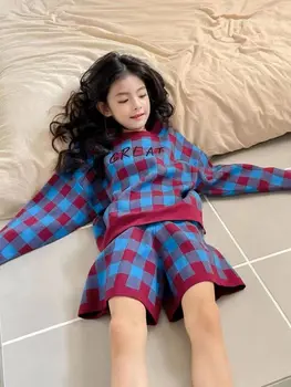 Çocuk Giyim Takım Elbise Moda Çocuk Kıyafet Seti Örgü Çocuk Kız Giyim Seti Bahar Sonbahar Pamuk Kore Bebek Kazak Pantolon 2 ADET
