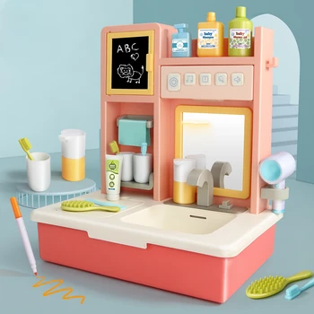 Çocuklar lavabo oyuncak üzerinde ev simülasyon makyaj vanity lavabo seti küçük kız bebek doğum günü hediyesi