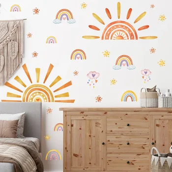 Çıkarılabilir Ev Çocuk Odası İçin sanat dekoru Sarı Güneş Sınıf DIY duvar Sticker Gündoğumu Yatak Odası Oyun Odası Sevimli Kreş Yarım Güneş