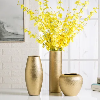 Ücretsiz gemi Elektroliz Altın Vazo Seramik Top Çiçek Vazolar Modern Sanat Pot İç Ev Oturma Odası ofis dekorasyonu Hediyeler