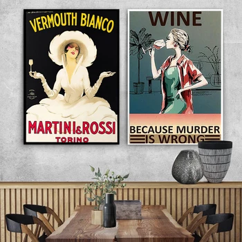 Şarap Alıntı Oturma Odası duvar sanat resmi Retro Kadın Şarap Çünkü Cinayet Yanlıştı Mutfak Tuval Boyama Modern Bar Odası Dekor